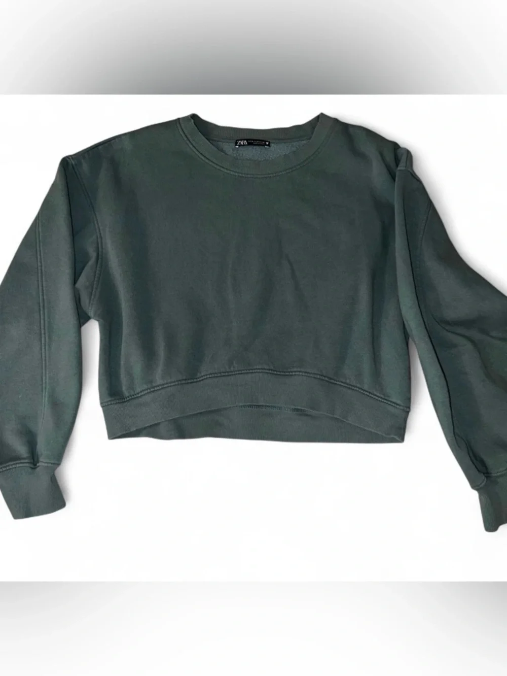 Zara Forest Green Cropped Crewneck Sweatshirt - Women - Picture 1 of 4